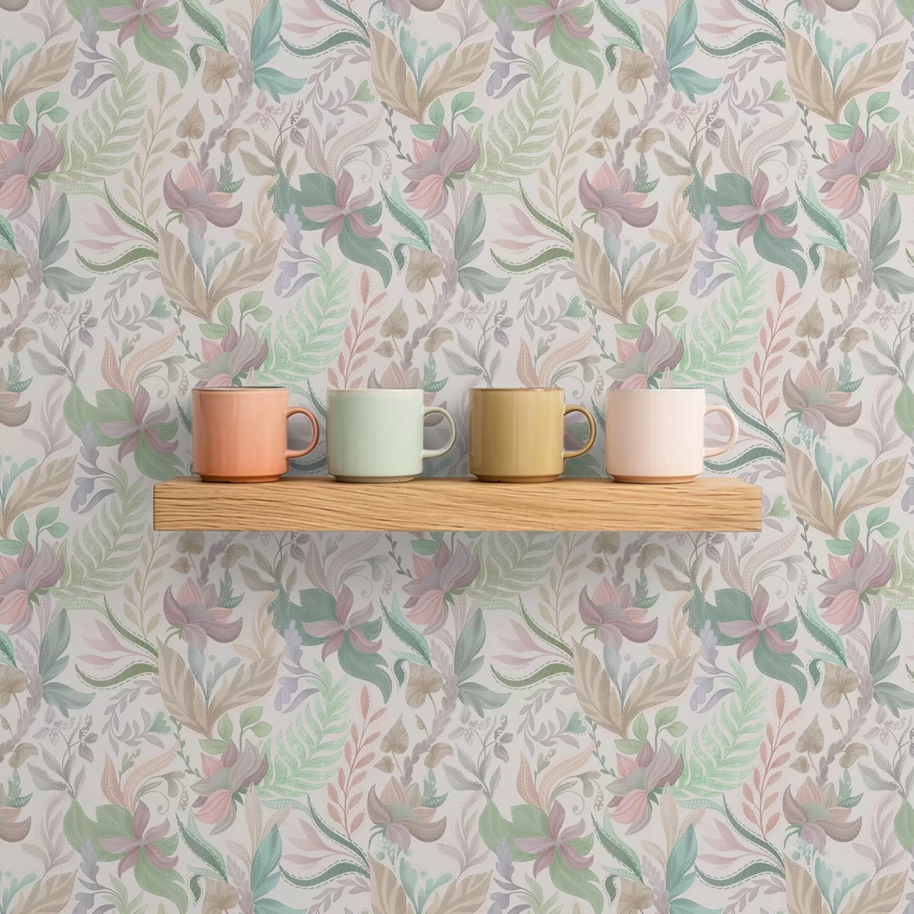 zidne murale Nježno pastelno cvijeće i lišće na svijetloj pozadini a00931