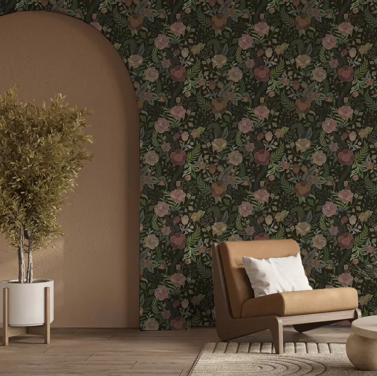 Pozadina Bogato cvijeće i zelenilo na dubokoj tamnoj pozadini a00932