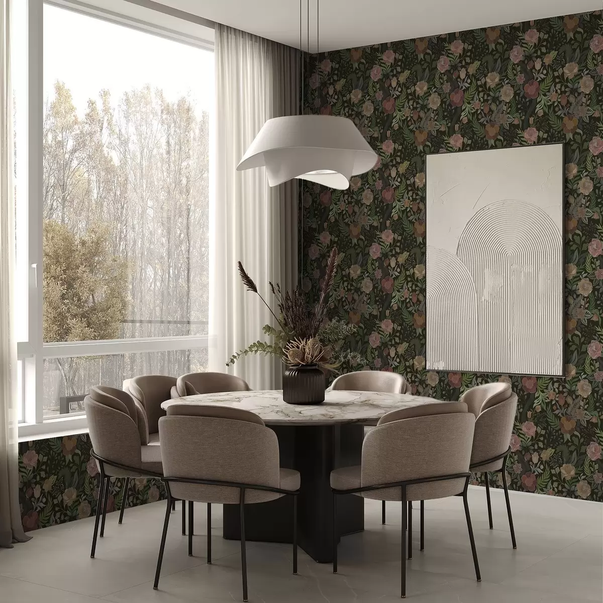 Pozadina Bogato cvijeće i zelenilo na dubokoj tamnoj pozadini a00932