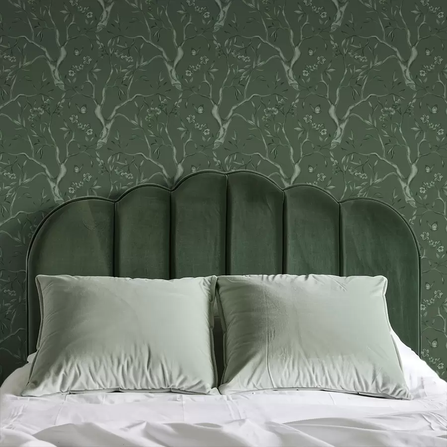 zidne murale Zelene cvjetne grane s leptirima na dubokoj pozadini a00951v3