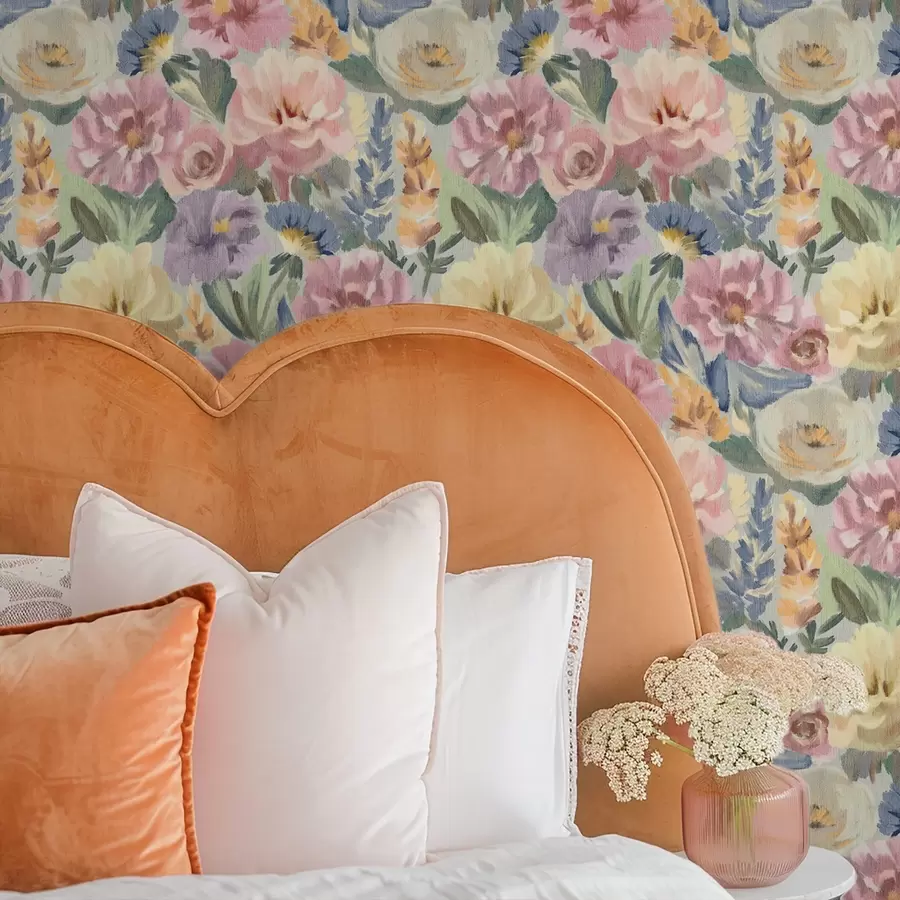 zidne murale Pastelno zamućeno cvijeće kistom, meka paleta boja a00954