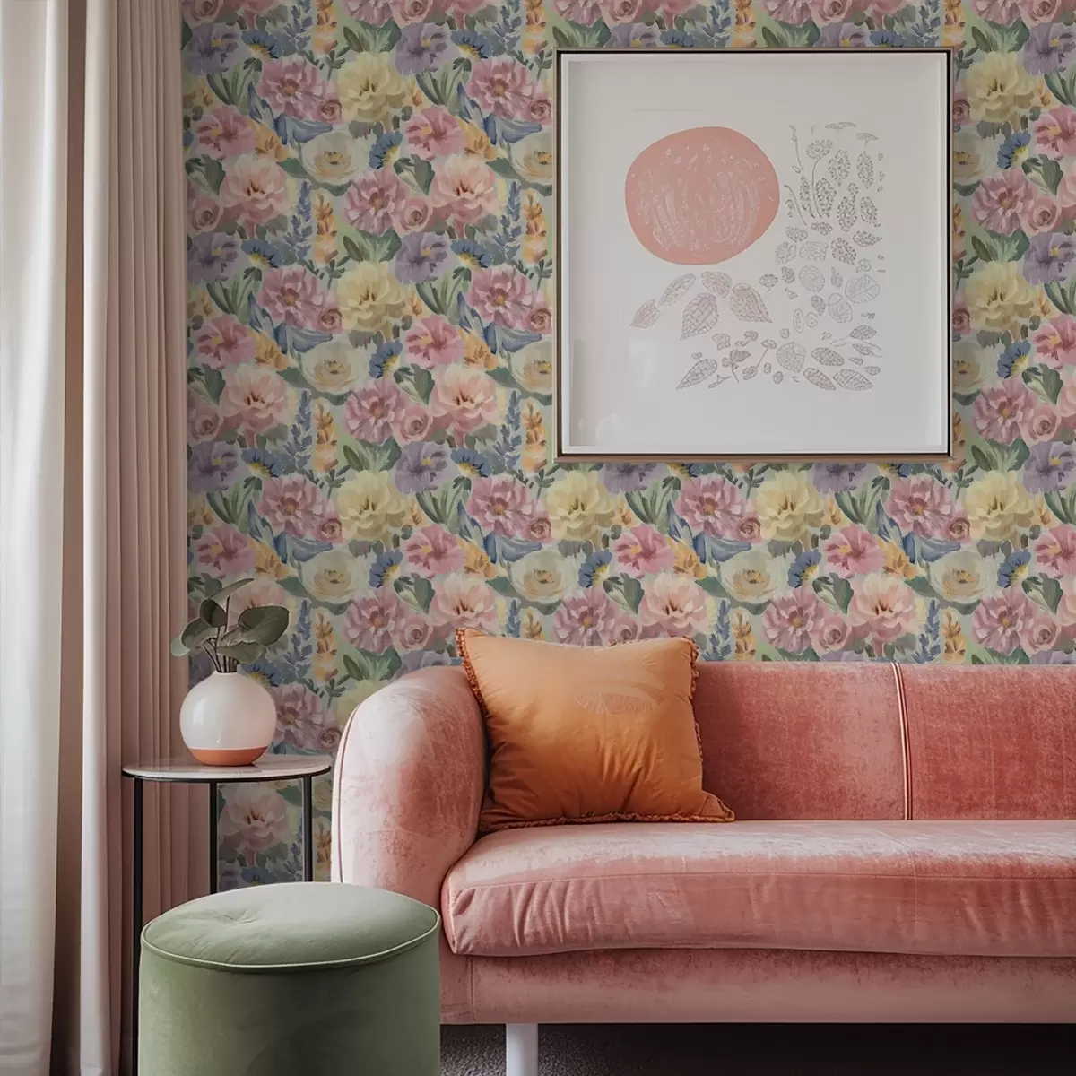 Pozadina Pastelno zamućeno cvijeće kistom, meka paleta boja a00954