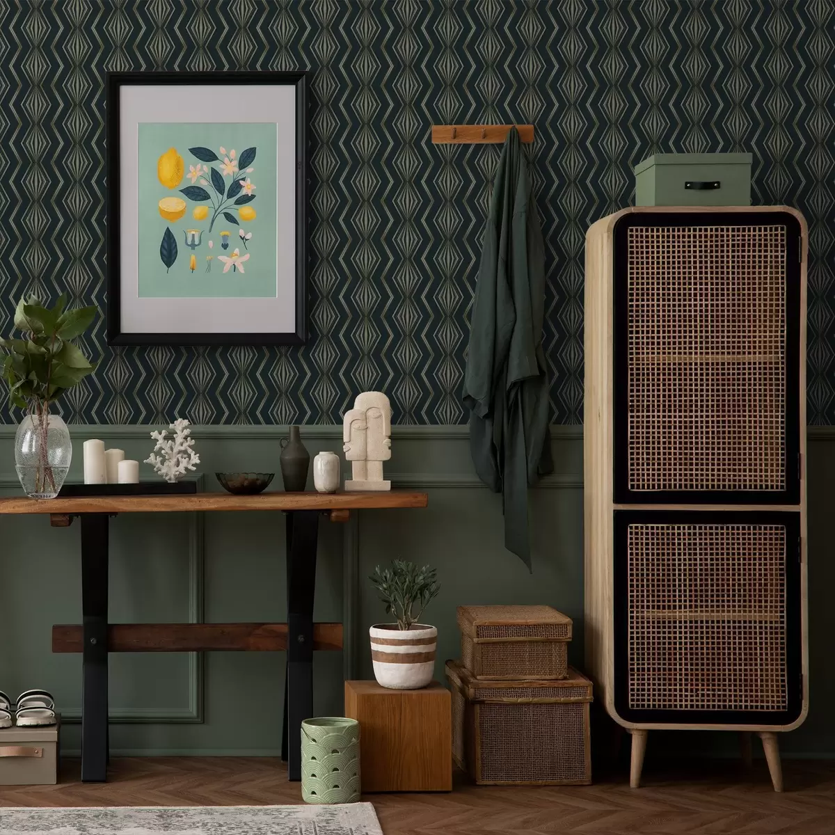 Pozadina Geometrijski uzorak dijamanta tamnozelene boje a00973v1