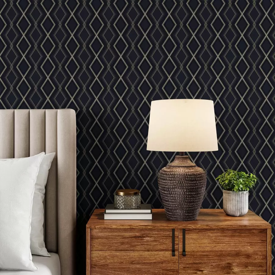 zidne murale Tamnoplava dijamantna mreža s tankim svijetlim linijama a00975