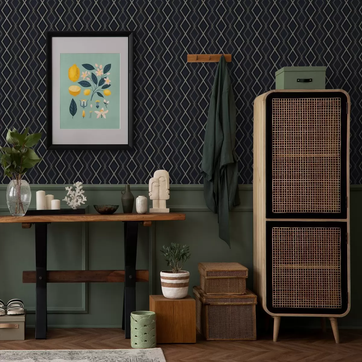 Pozadina Tamnoplava dijamantna mreža s tankim svijetlim linijama a00975