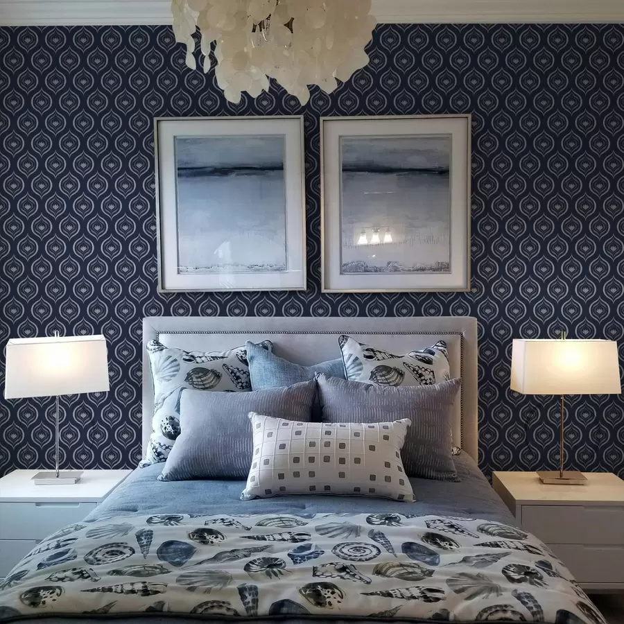 zidne murale Kontrastni motivi kapljica s cvijetom na tamnoplavoj pozadini a00977v1