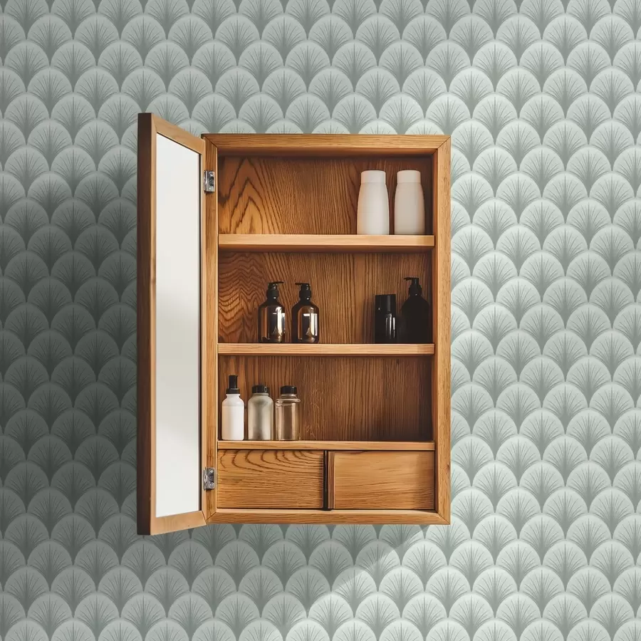 zidne murale Lepezasti lukovi od mente sa zrakama na mekoj zelenkastoj pozadini a00978v2