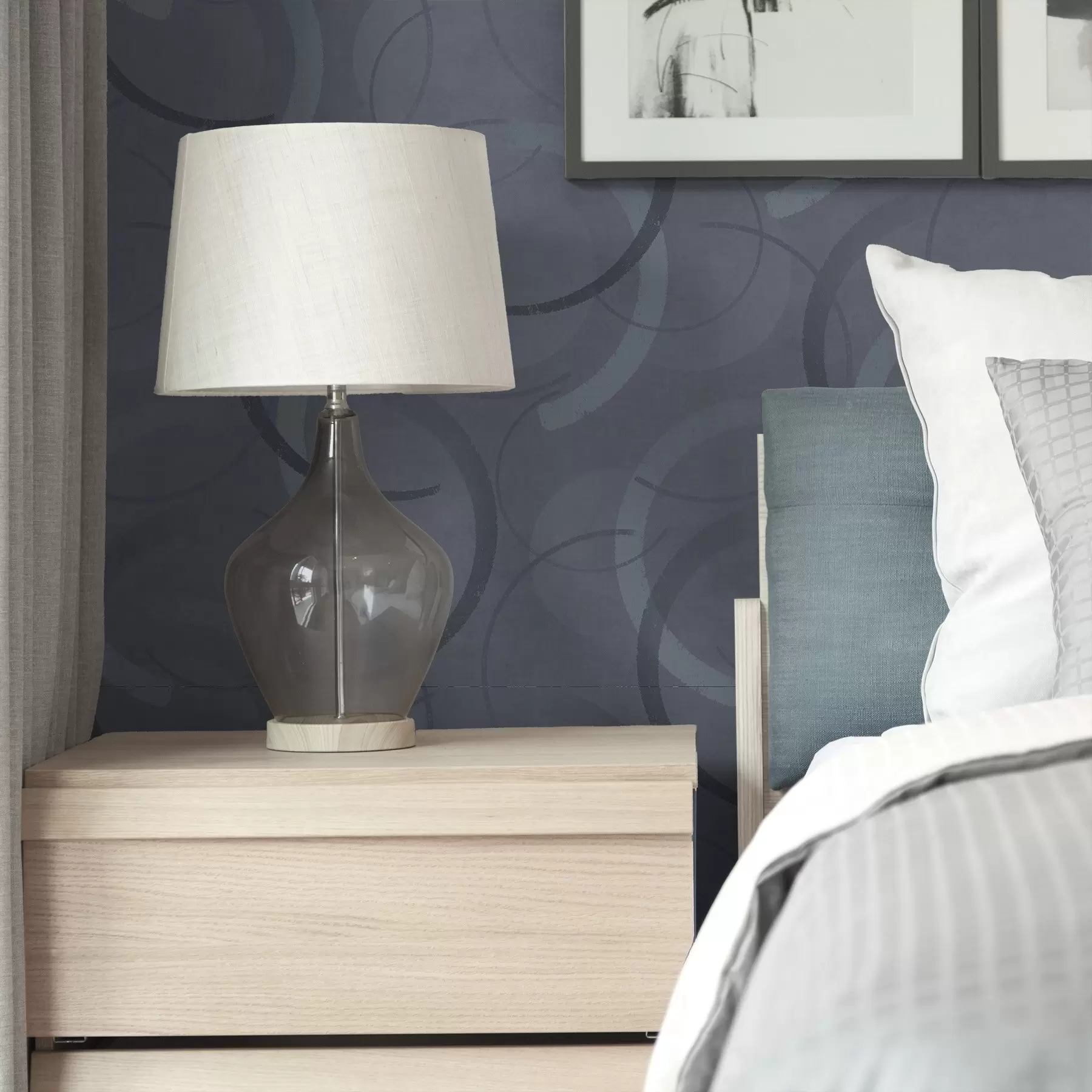 zidne murale Polukrugovi i meki krugovi u hladnoj sivo-plavoj paleti a00980