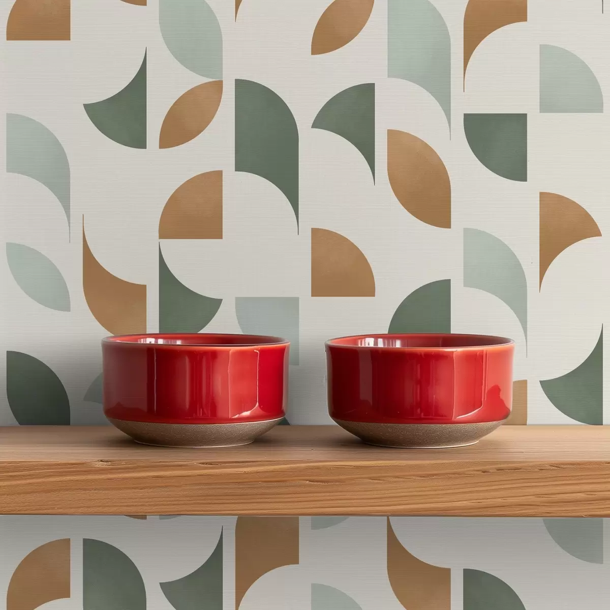 Pozadina Apstraktni polukrugovi i lišće u zelenoj i terakota boji a00985