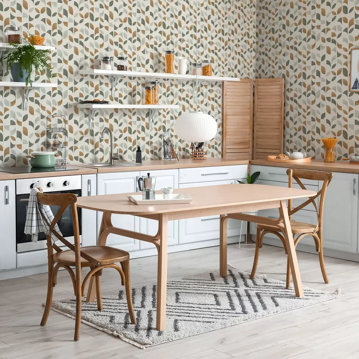 Pozadina Vertikalni stupovi od polukrugova i lišća, zeleno-terakotna a00986