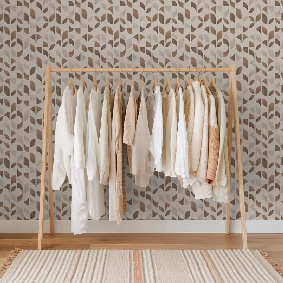 zidne murale Ritam polukrugova i lišća u toplim karamel smeđim tonovima a00986v1