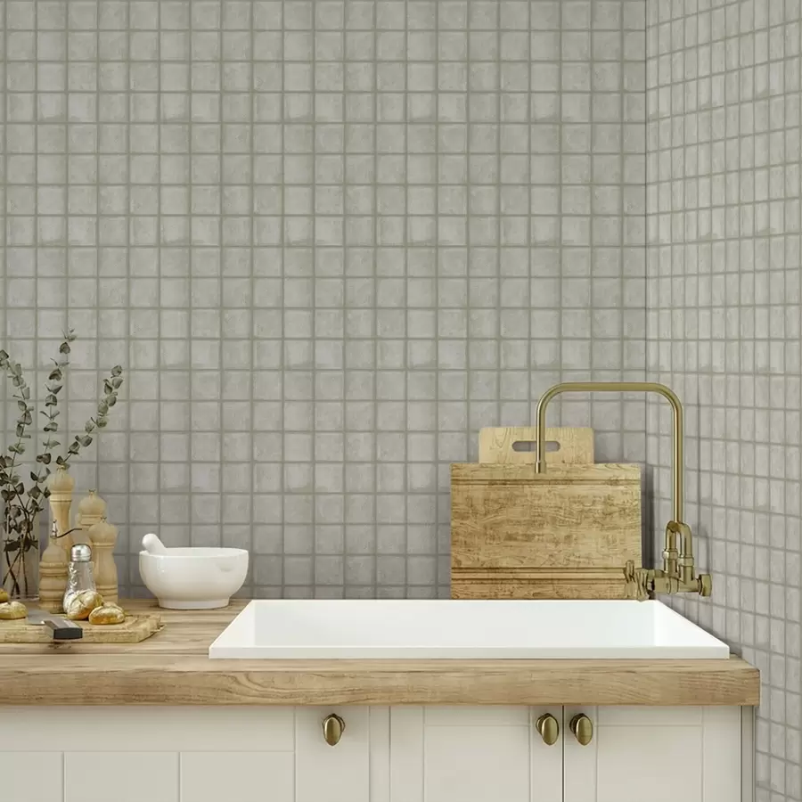 zidne murale Imitacija kvadratnih pločica u nježnoj sivo-zelenoj paleti a00988