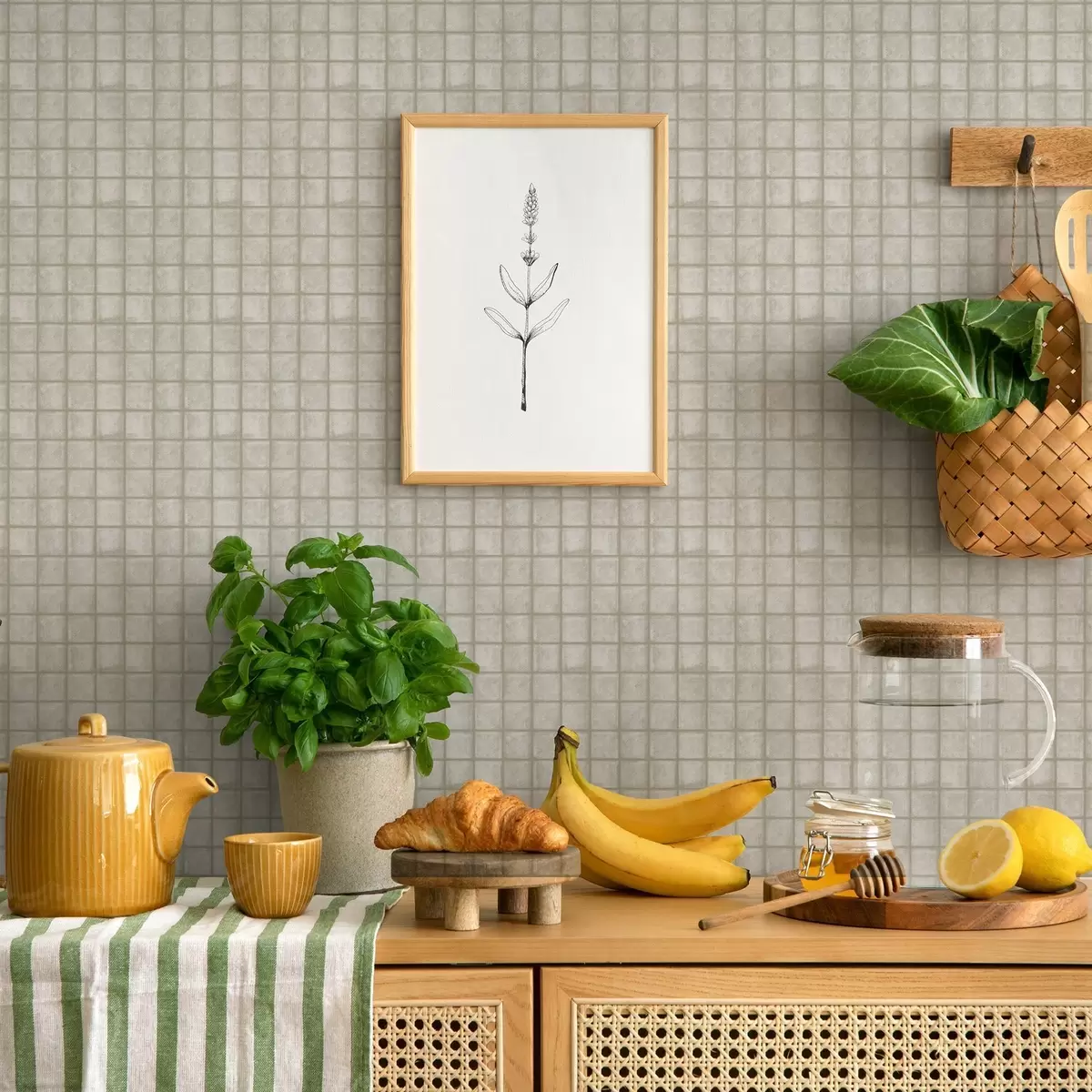 Pozadina Imitacija kvadratnih pločica u nježnoj sivo-zelenoj paleti a00988