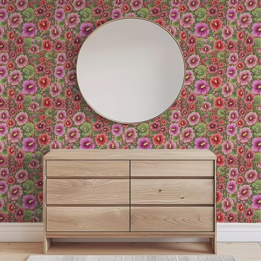 zidne murale Cvjetajući hibiskus na toploj smeđe-crvenoj pozadini a00993v1