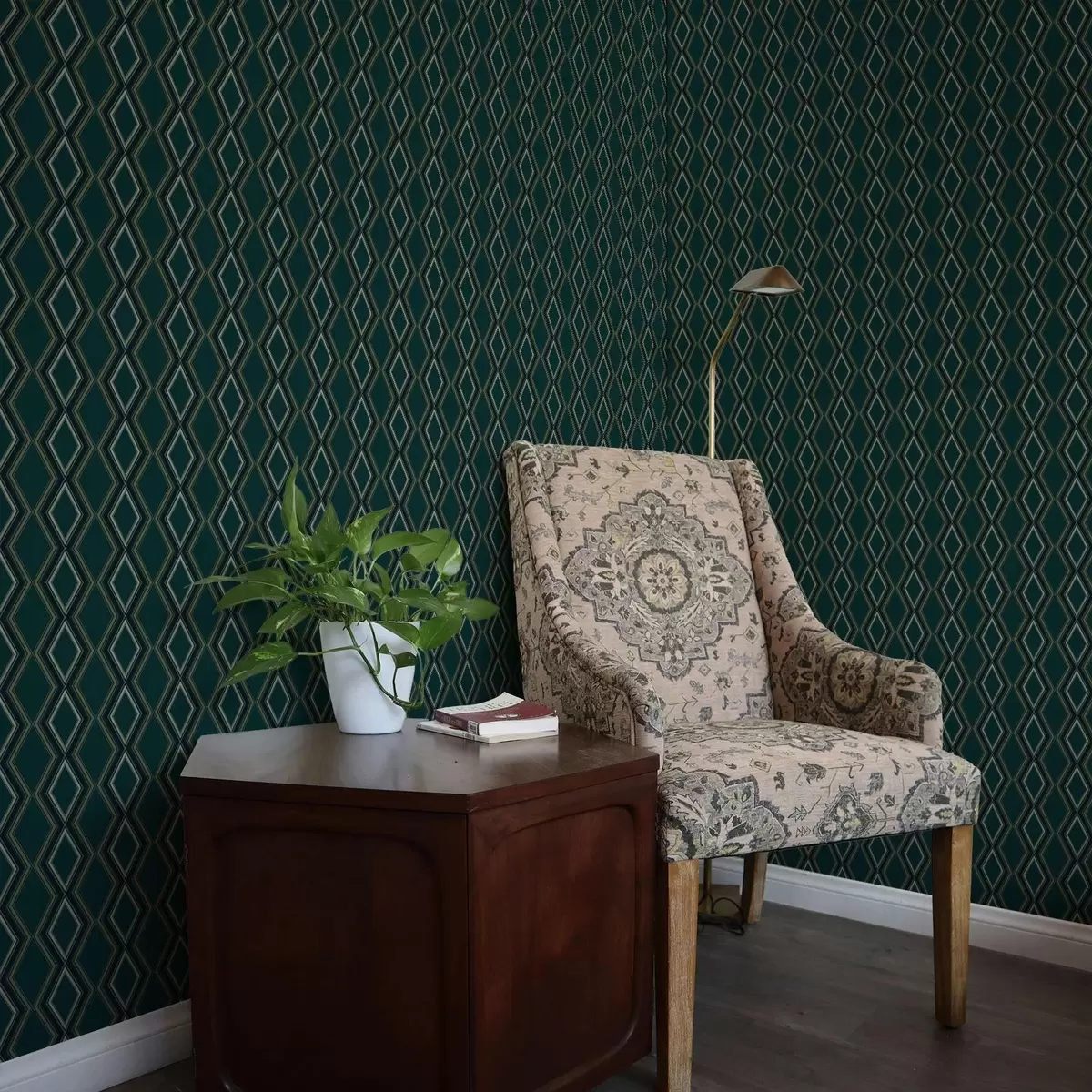 Pozadina Tamnozelena pozadina s okomitim redovima dijamanata a00976