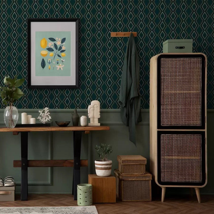 zidne murale Tamnozelena pozadina s okomitim redovima dijamanata a00976