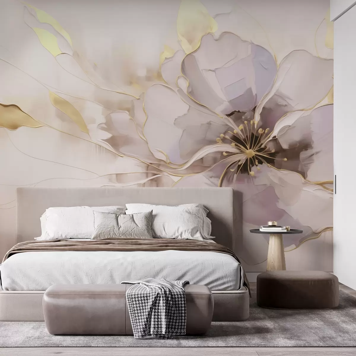 zidne murale Plavi cvijet sa žutim naglascima u apstraktnom stilu poteza kistom w09505