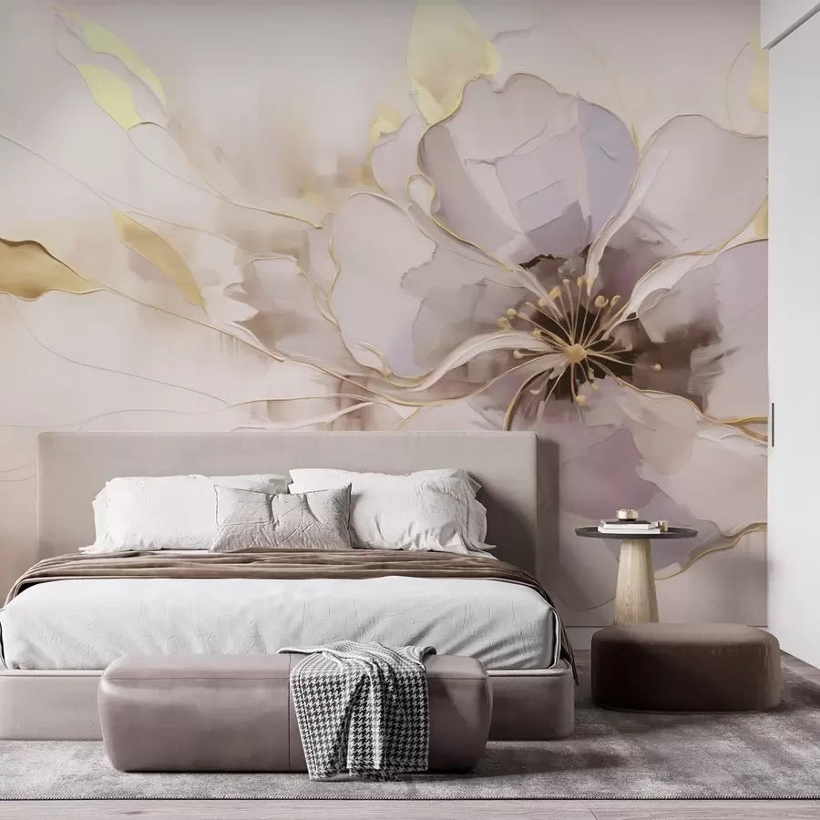 zidne murale Plavi cvijet sa žutim naglascima u apstraktnom stilu poteza kistom w09505