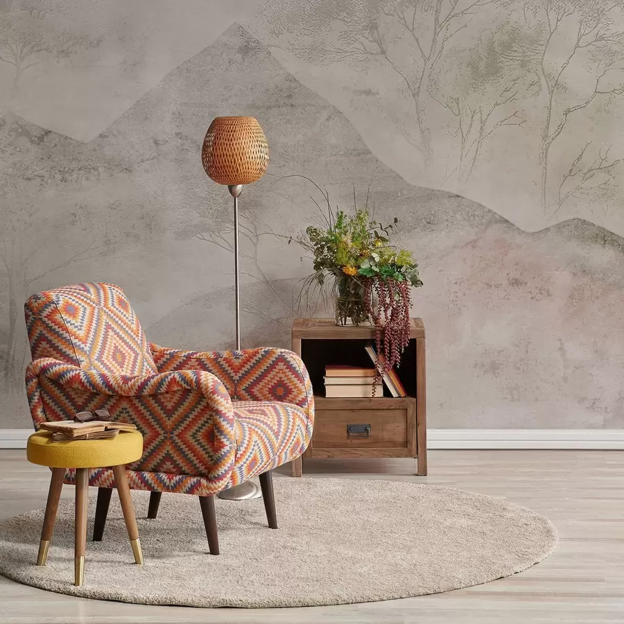 zidne murale Meke pastelne planine i drveće u laganoj magli w04954