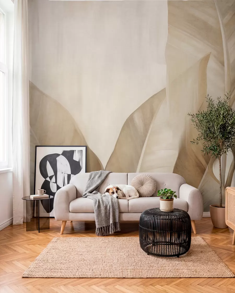 zidne murale Listovi banane u pijesku w09586
