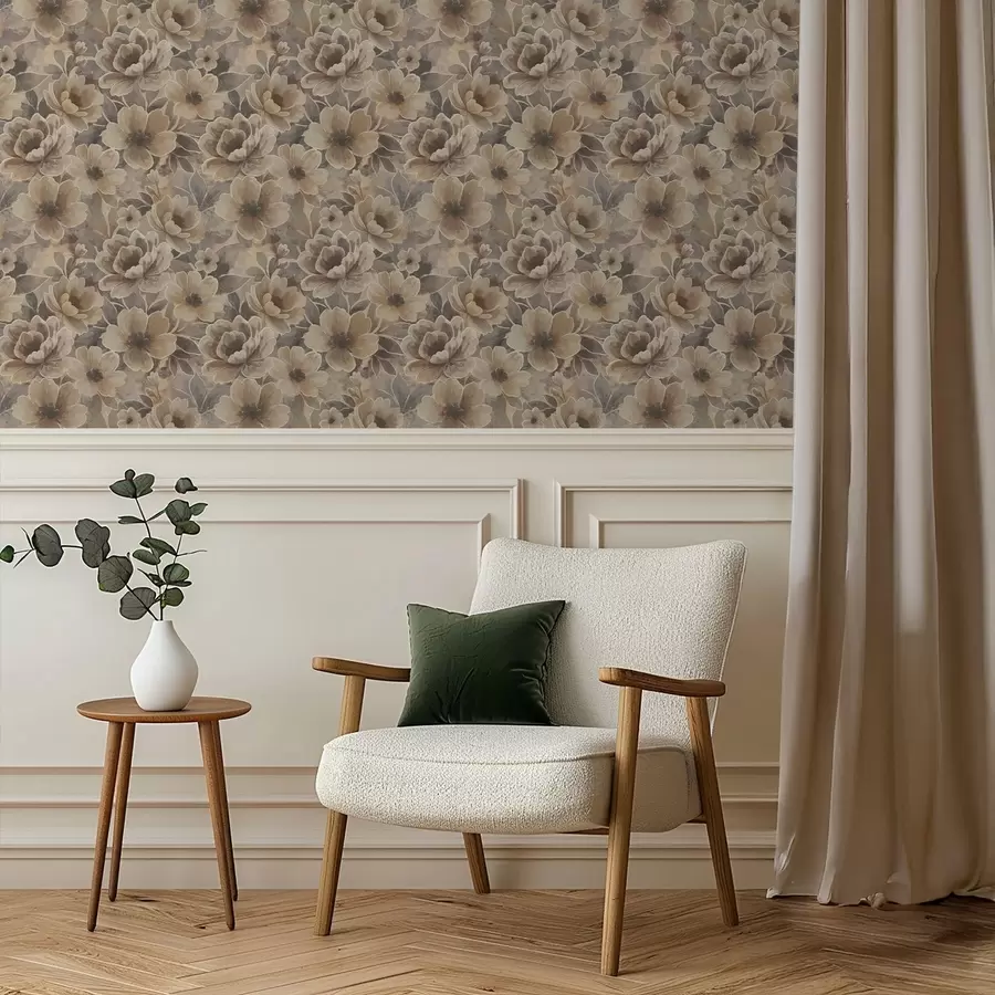 zidne murale Slikano bež cvijeće na dimljenoj apstraktnoj pozadini a00884