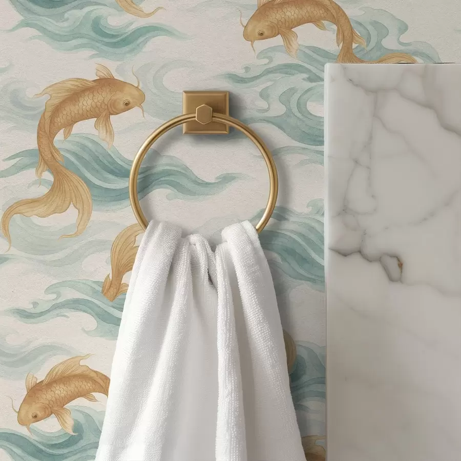 zidne murale Jantarni koi šaran pliva među mekim tirkiznim valovima a00894