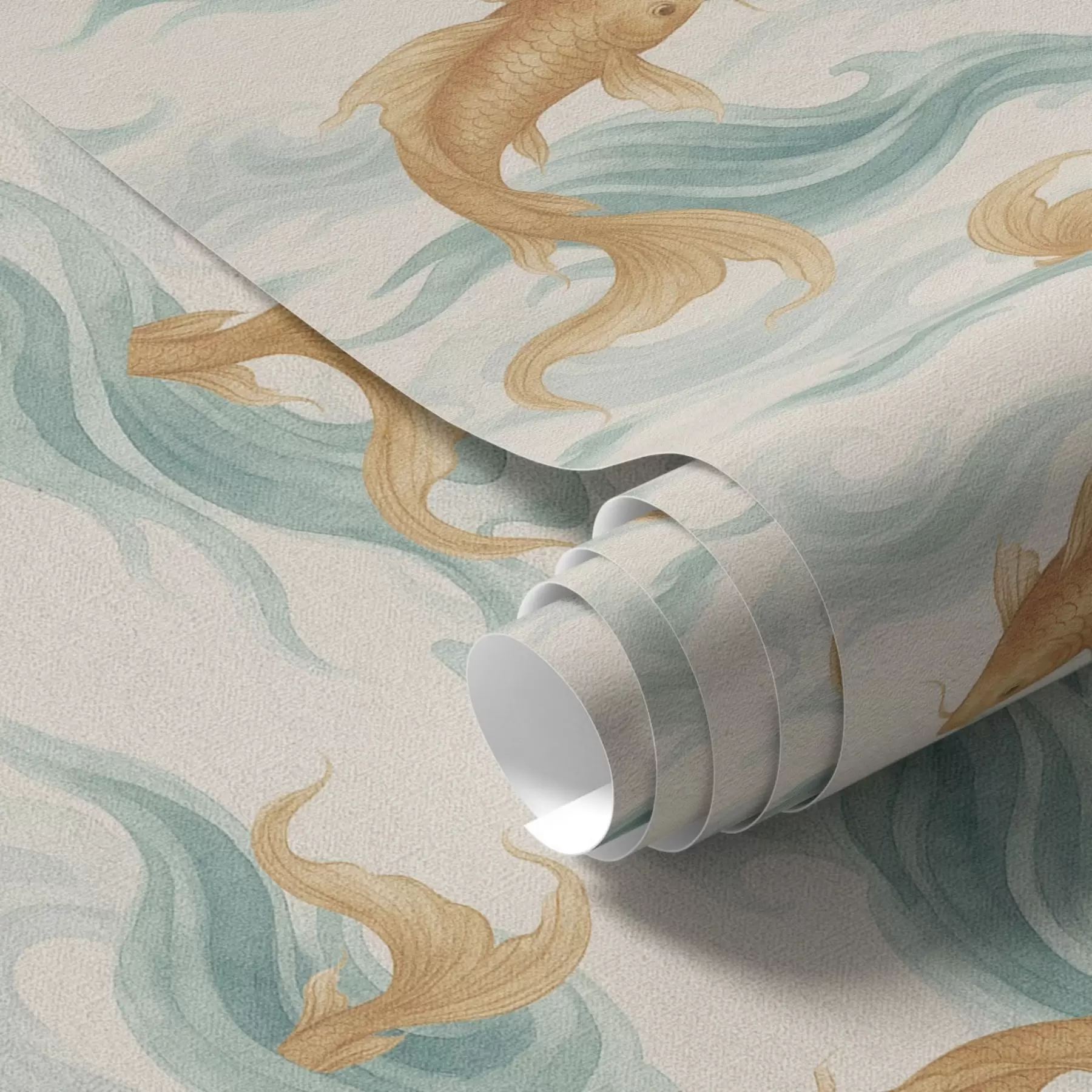 zidne murale Jantarni koi šaran pliva među mekim tirkiznim valovima a00894