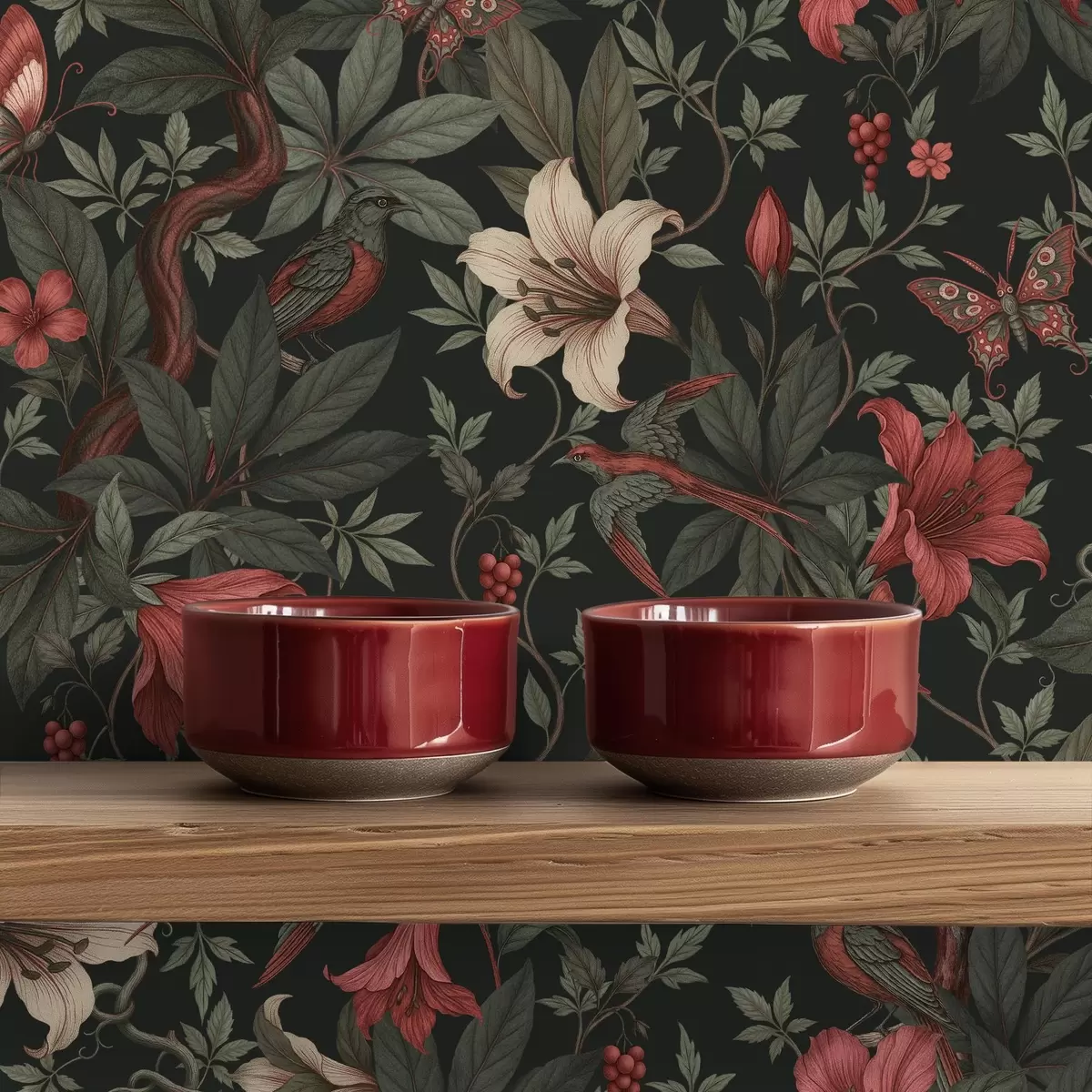 Pozadina Tamni cvjetni uzorci džungle s pticama i leptirima a00895