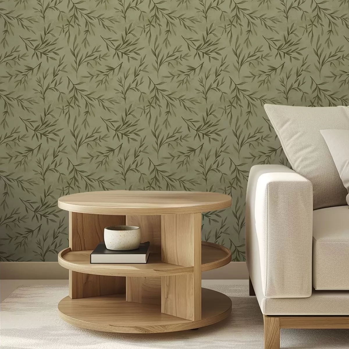 Pozadina Grančice masline na prigušenom žuto-zelenom teksturiranom tlu a00936