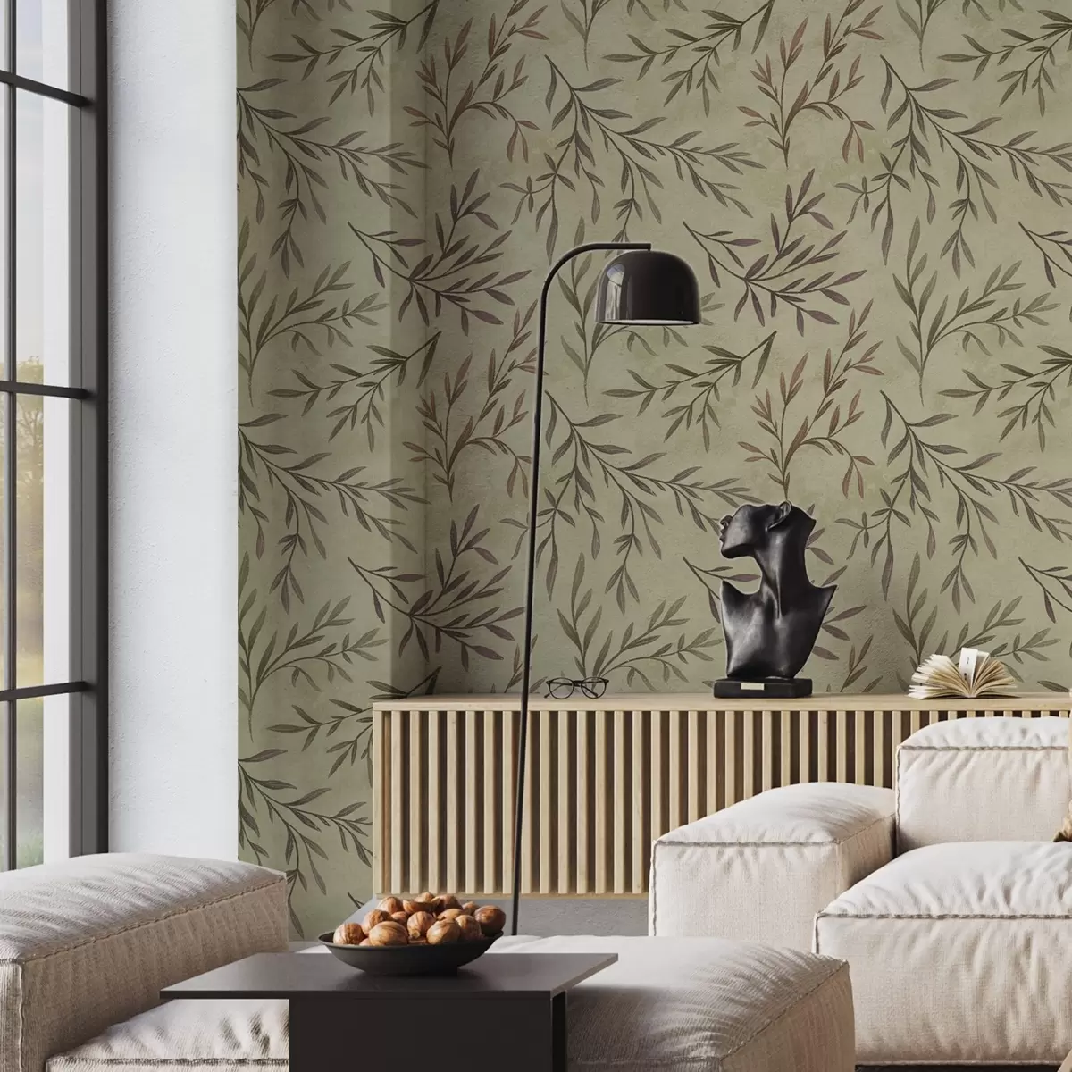 Pozadina Lila i zelene grane s lišćem na toploj pozadini a00936v4