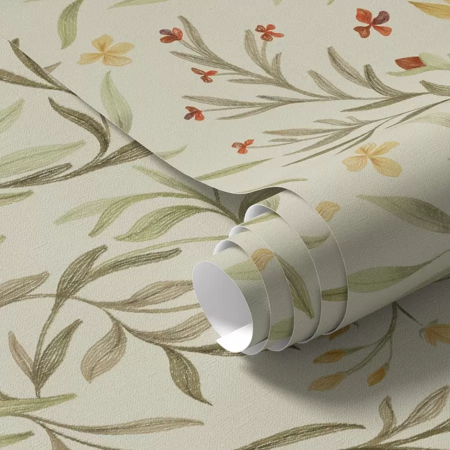 zidne murale Žuto i crveno cvijeće na svijetlo zelenkastoj pozadini a00937