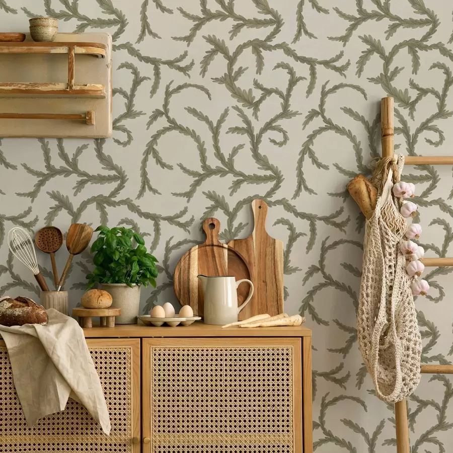 zidne murale Meki zeleni kovrče četinjača na svijetloj pozadini a00938