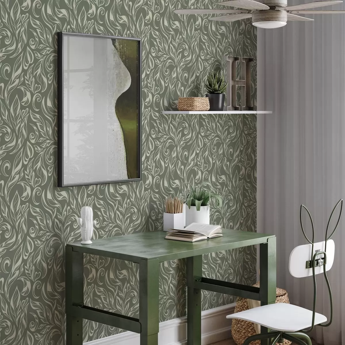 Pozadina Krem lisnati ukras na zelenkastosivoj pozadini a00940v2