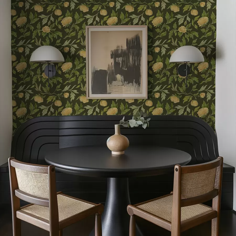 zidne murale Žuti božuri na bogatoj tamnozelenoj pozadini a00942v1