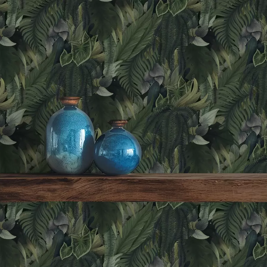 zidne murale Gusto tropsko lišće u duboko zelenim šikarama a00943