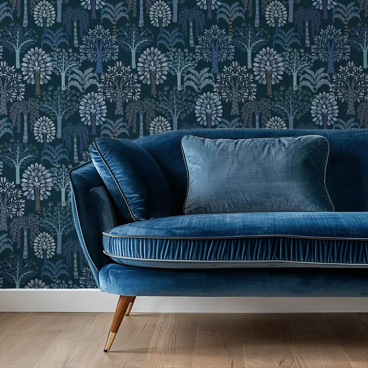 Pozadina Noćna šuma s ukrasnim drvećem u plavim nijansama a00960v2