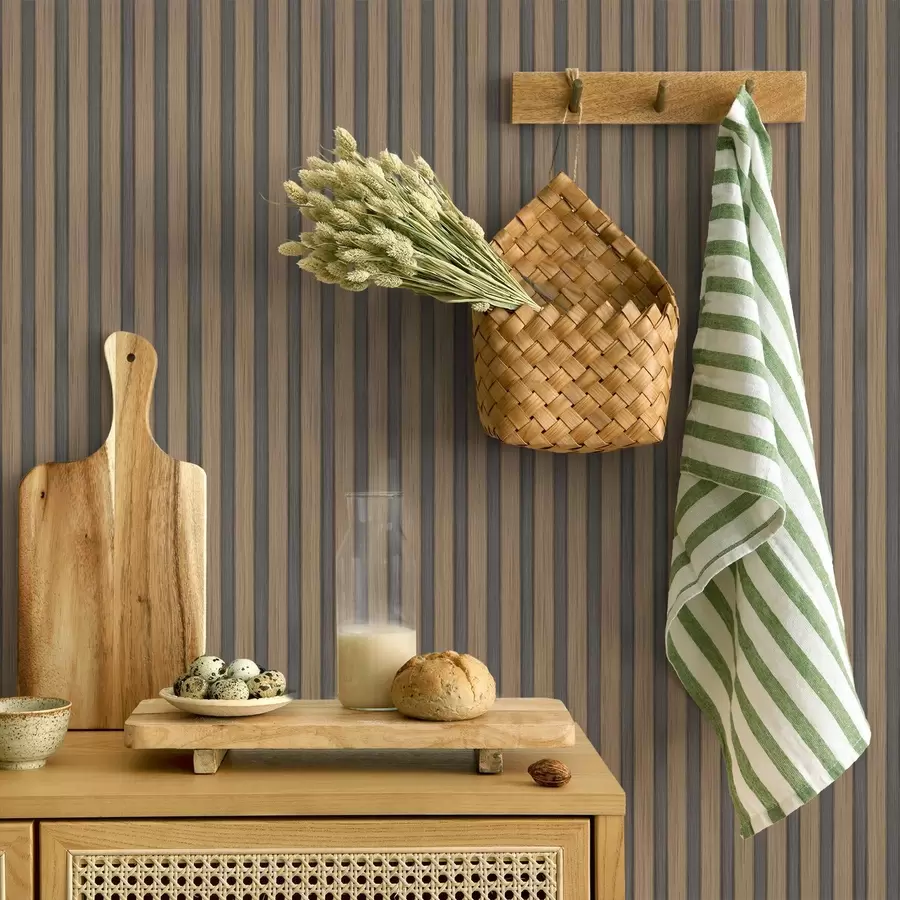 zidne murale Vertikalne drveno-sive letvice s kontrastnim ritmom a00992