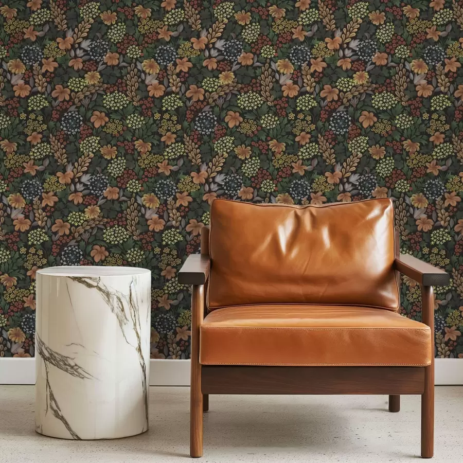 zidne murale Topli noćni vrt sa žutim cvijećem i bujnim lišćem a00996v1