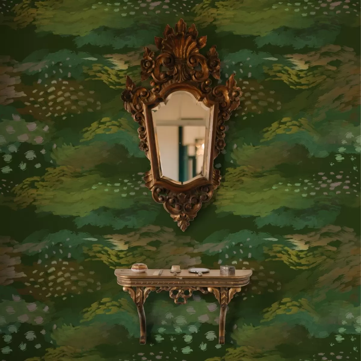 Pozadina Bogata zelena apstrakcija s energičnim potezima kista a00999v3