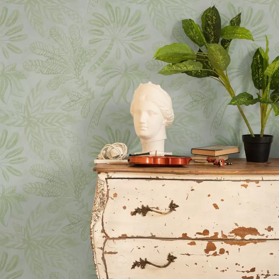 zidne murale Skicirano tropsko lišće u svježim svijetlozelenim tonovima a01001v1