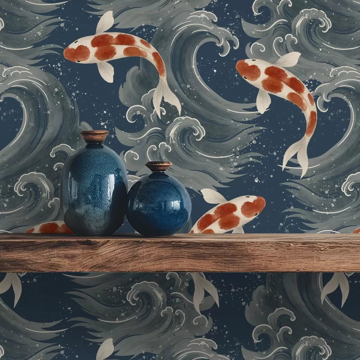 Pozadina Koi ribe plivaju među dramatičnim oceanskim valovima a01019