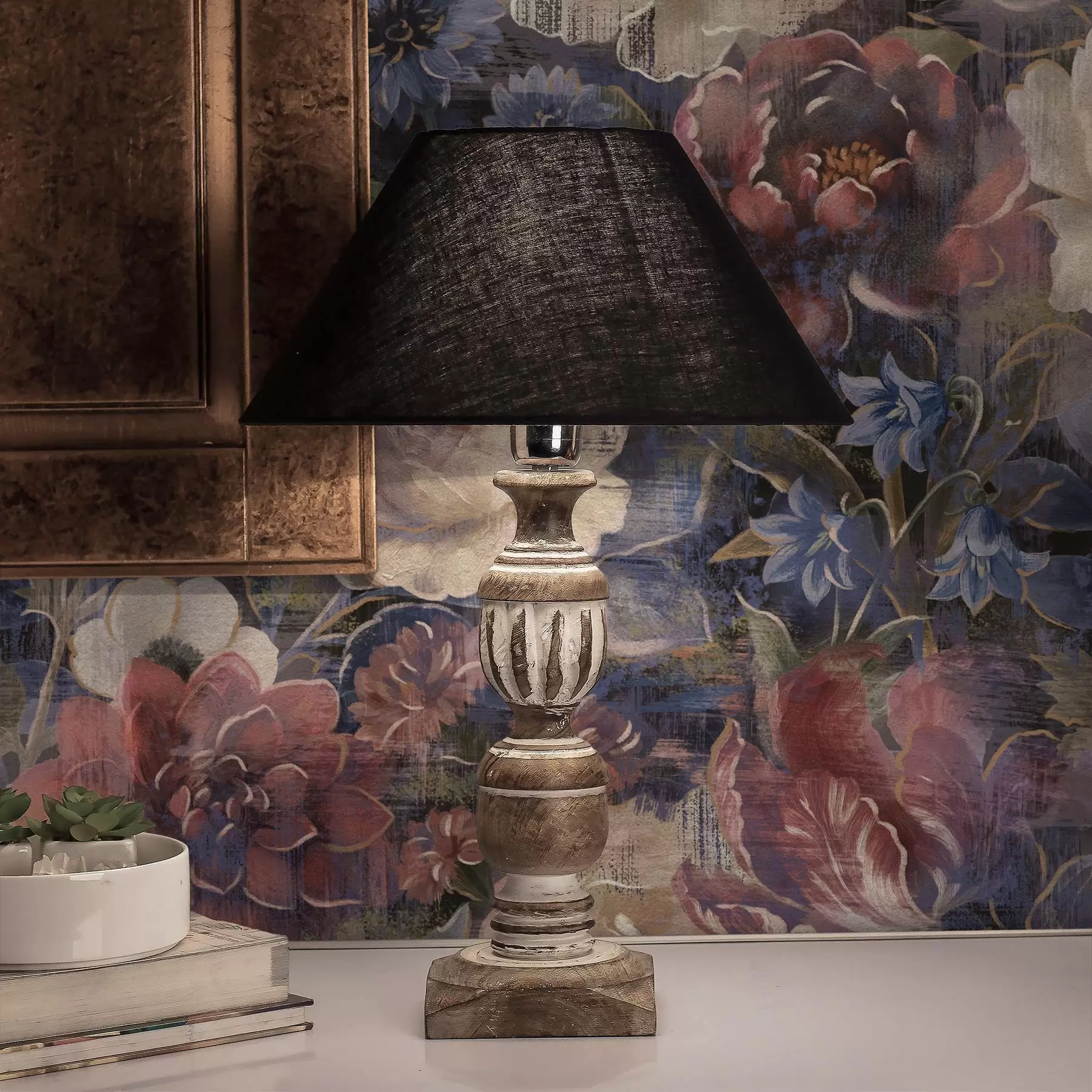 zidne murale Slikarski buket velikog cvijeća na tamno indigo pozadini a01021