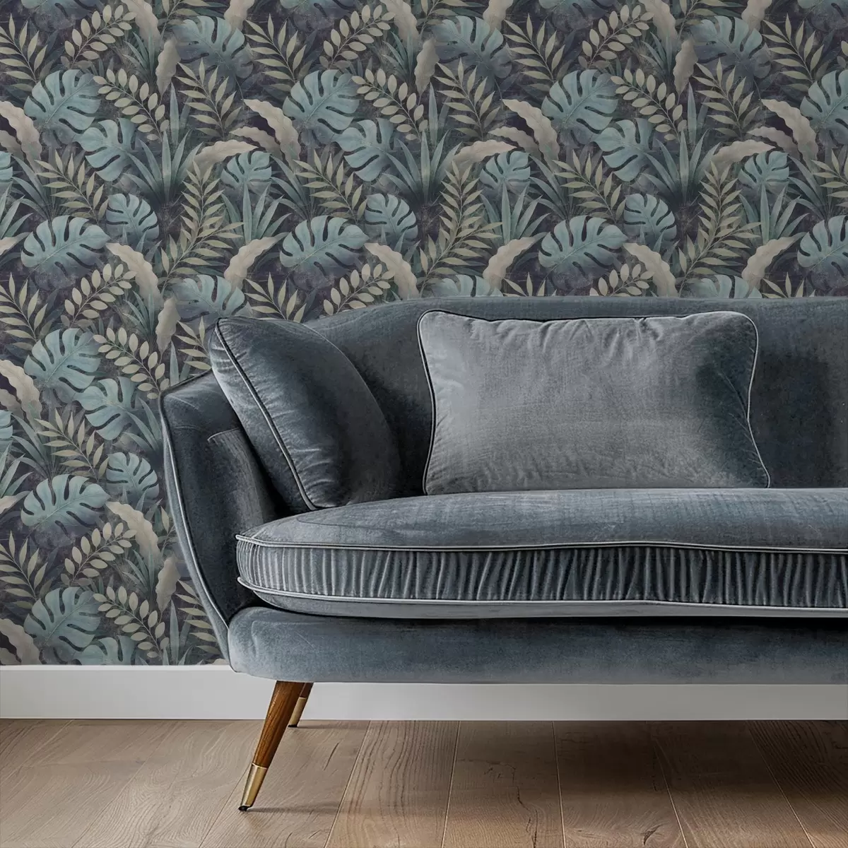 Pozadina Tropsko lišće u hladnim plavo-zelenim tonovima a01035