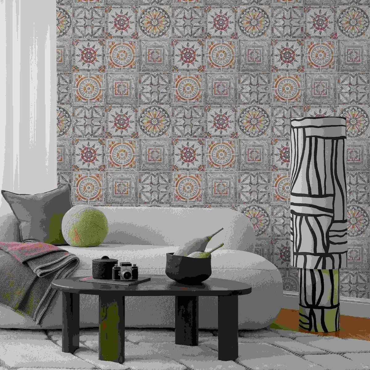 Pozadina Stari kameni mozaični medaljoni s istrošenim detaljima a01042