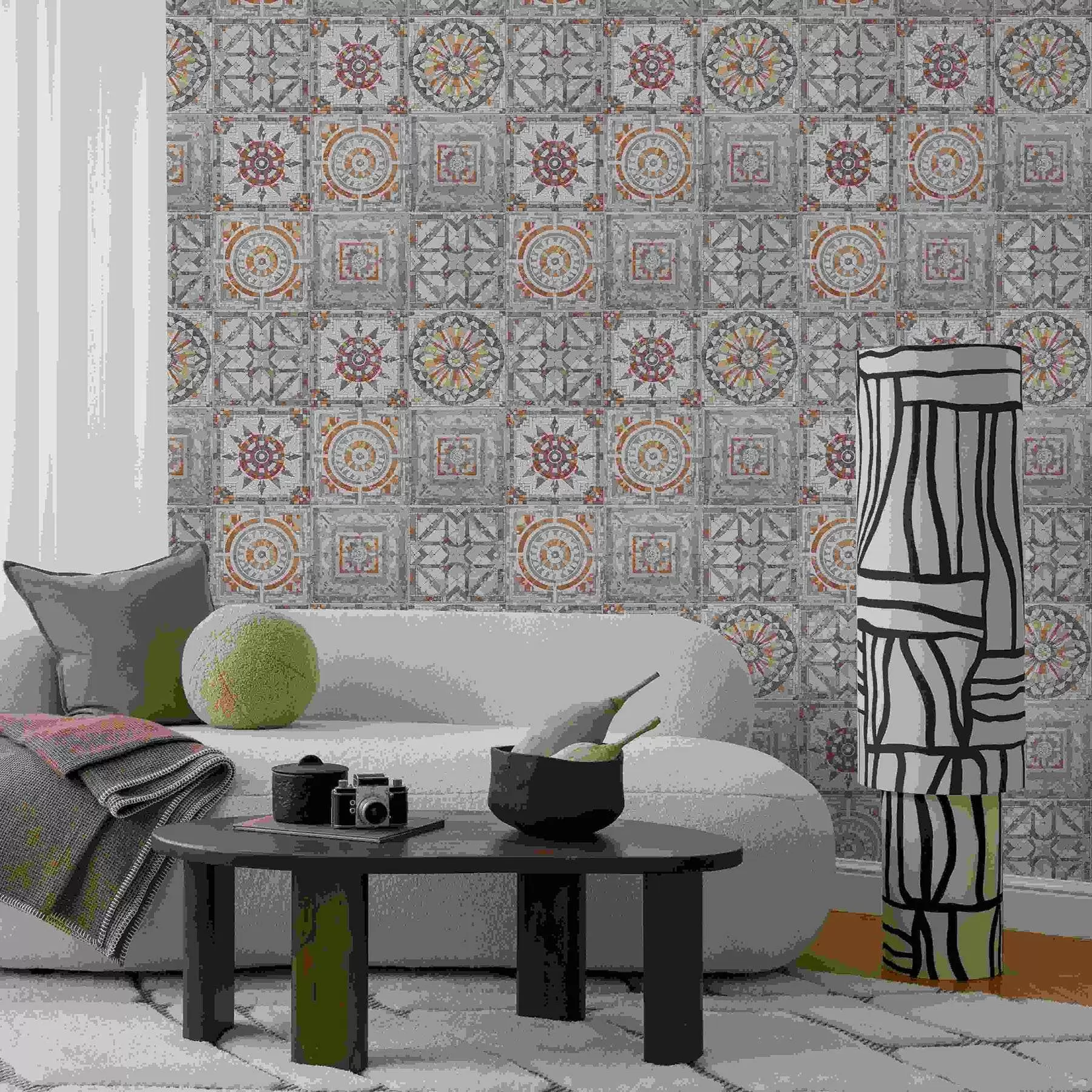 zidne murale Stari kameni mozaični medaljoni s istrošenim detaljima a01042