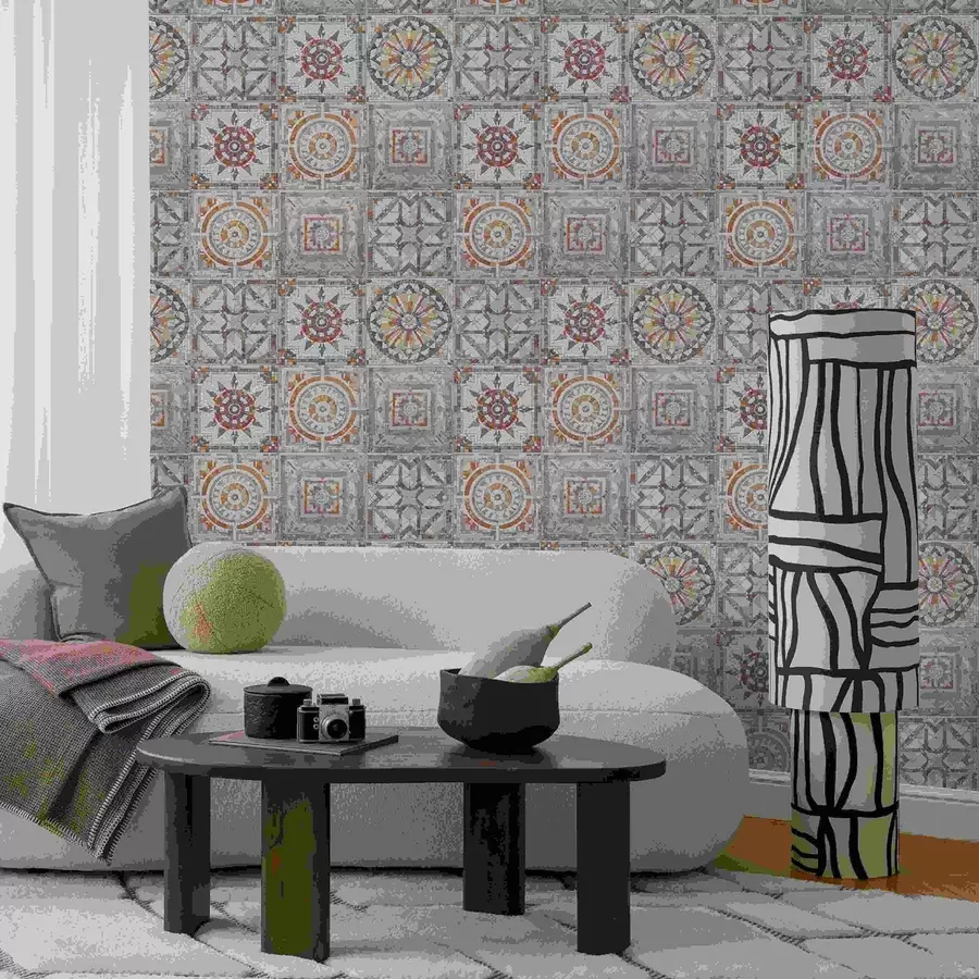 zidne murale Stari kameni mozaični medaljoni s istrošenim detaljima a01042