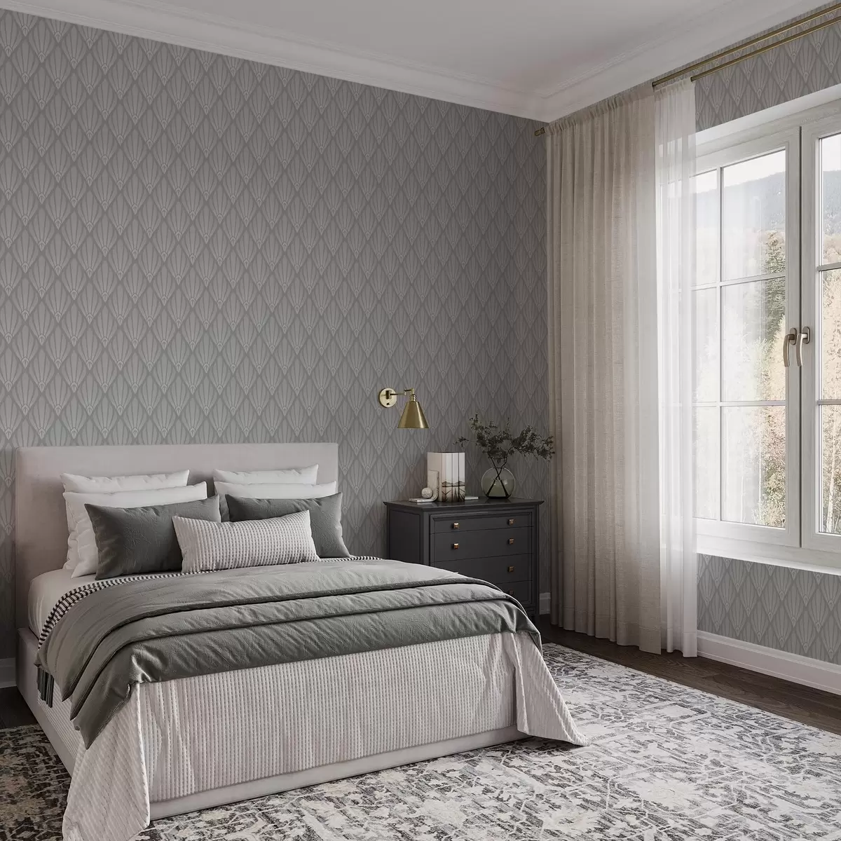 Pozadina Sivi Art Deco s lepezastim oblicima a01064