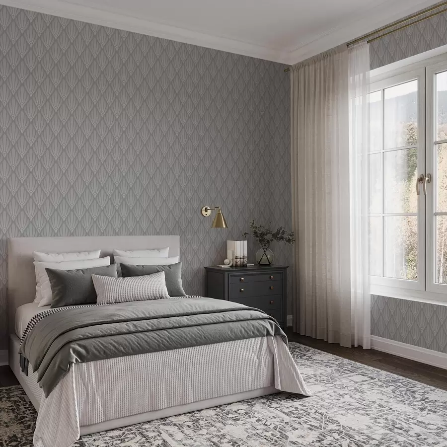 zidne murale Sivi Art Deco s lepezastim oblicima a01064