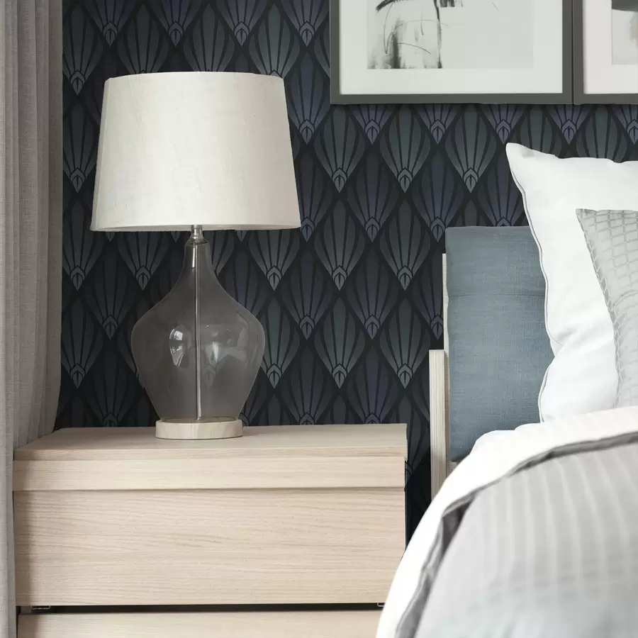 zidne murale Hladni plavo-sivi Art Deco s lepezastim oblicima a01064v3