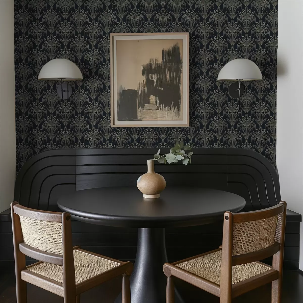 Pozadina Tamni art deco ukras sa stiliziranim biljkama a01065